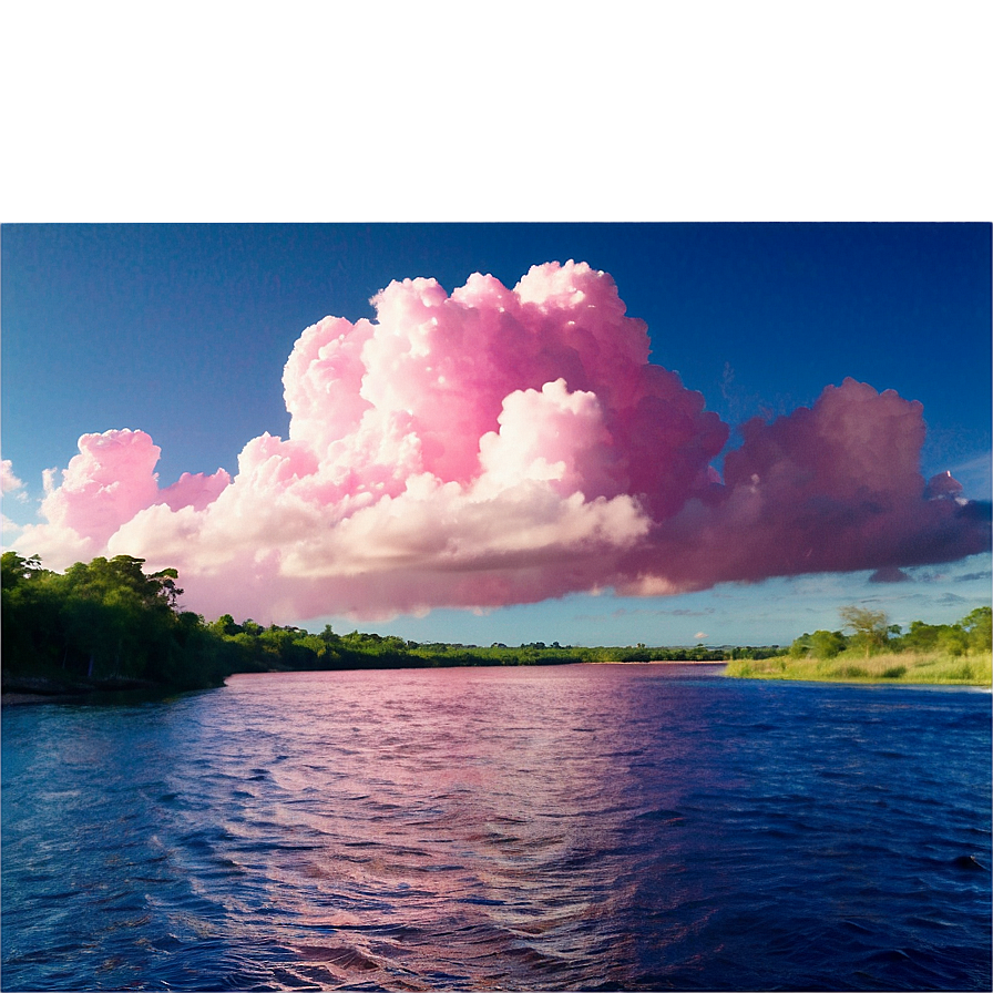 Pink Clouds Over River Png Bix PNG image