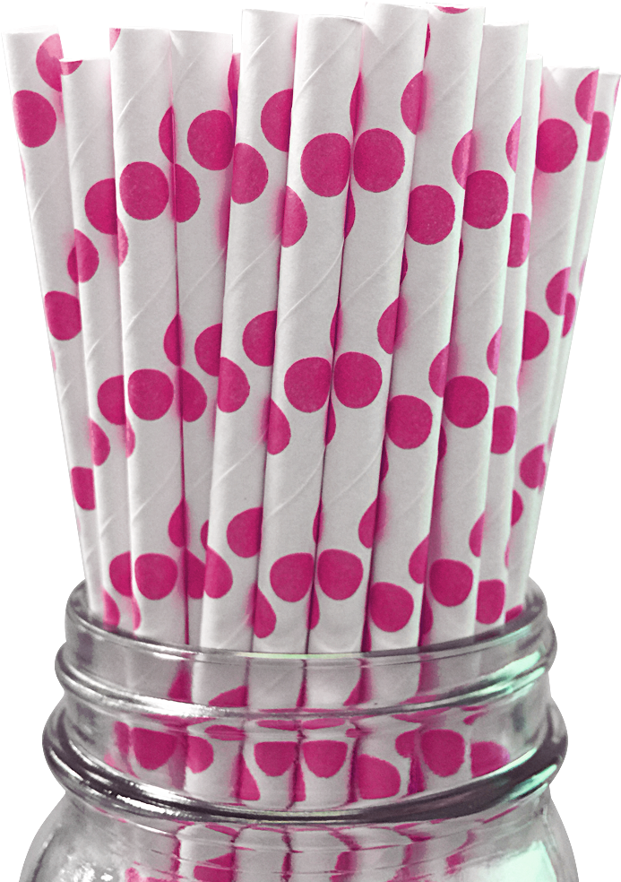 Pink Dotted White Strawsin Jar PNG image