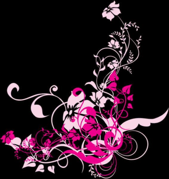 Pink Floral Abstract Designon Black Background PNG image