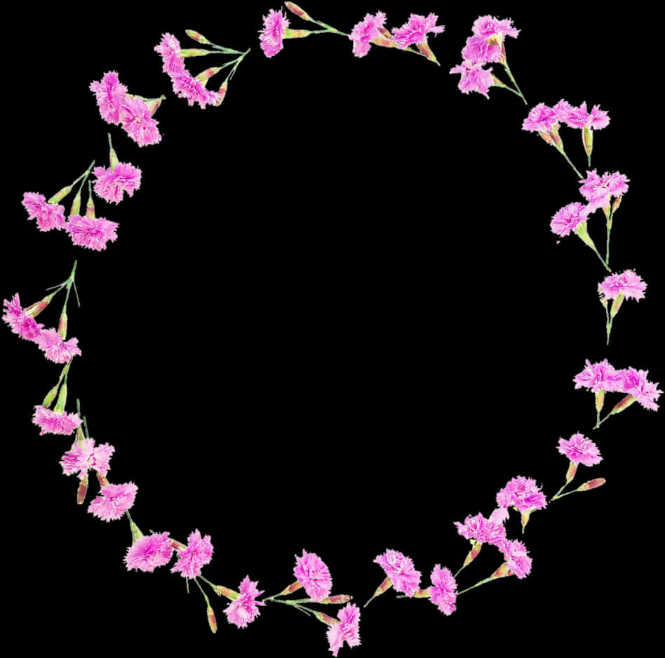 Pink Floral Round Frameon Black Background PNG image