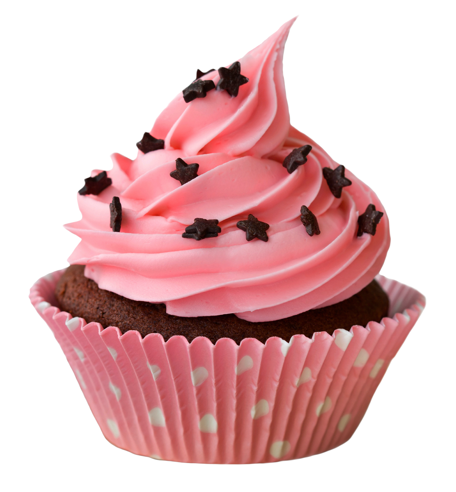 Pink Frosted Chocolate Cupcakewith Sprinkles PNG image