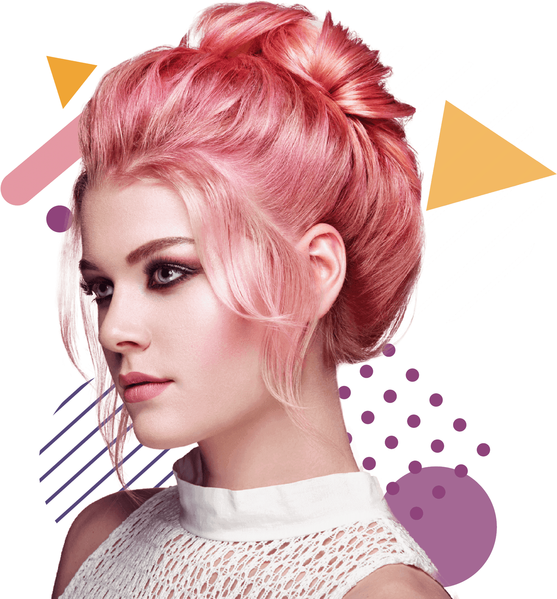 Pink Hair Updo Style Woman PNG image