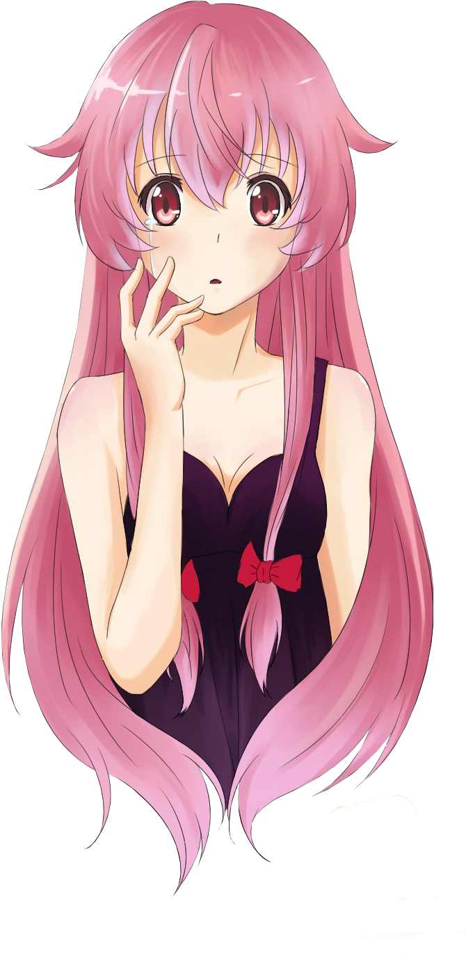 Pink Haired Anime Girl Thoughtful Pose PNG image