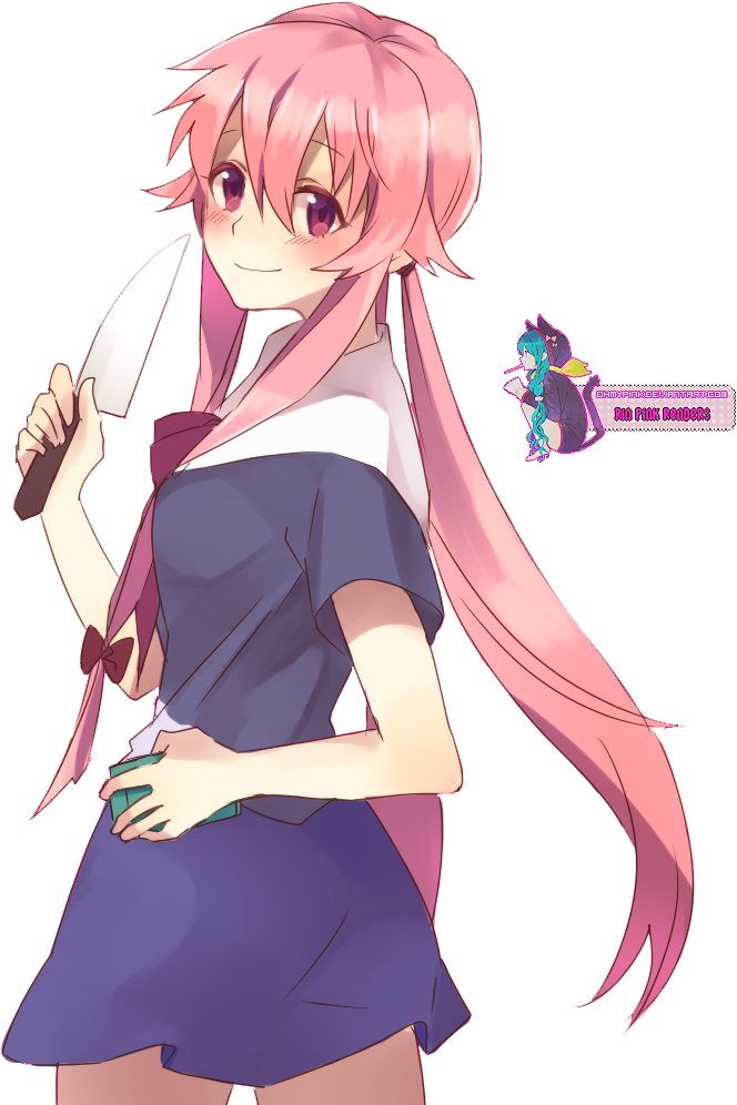 Pink Haired Anime Girlwith Knife PNG image