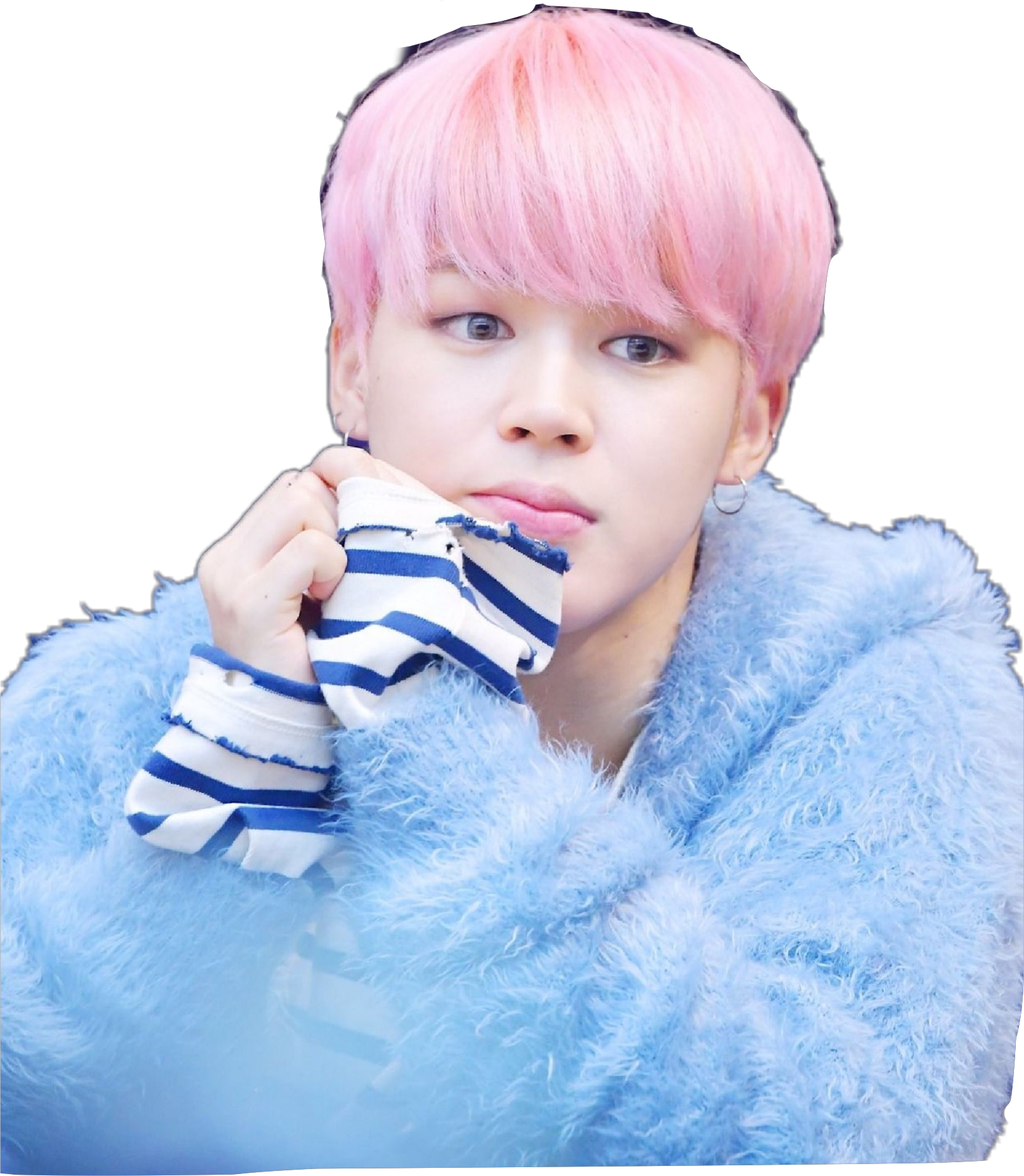 Pink Haired Person Blue Fluffy Coat PNG image