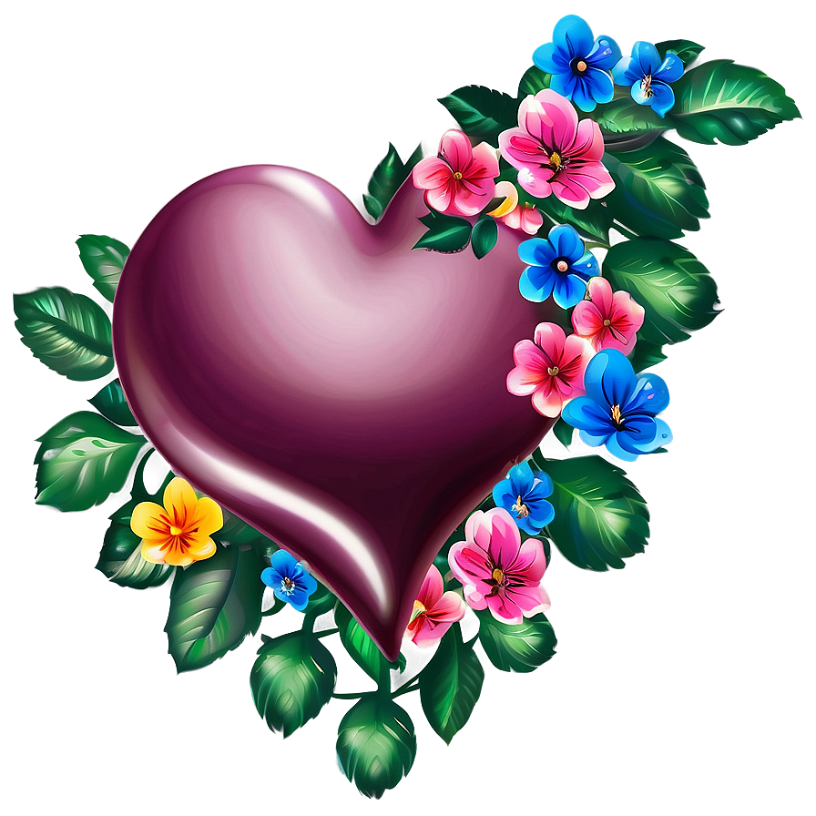 Pink Heart With Flowers Png 69 PNG image