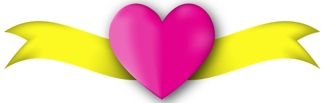 Pink Heart Yellow Banner Graphic PNG image