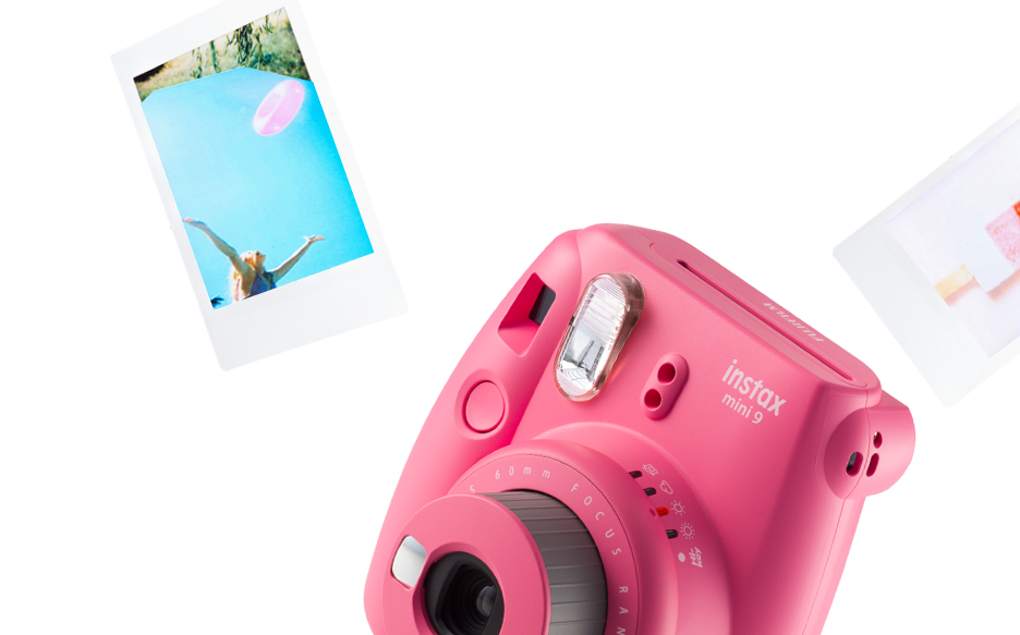 Pink Instant Cameraand Photos PNG image