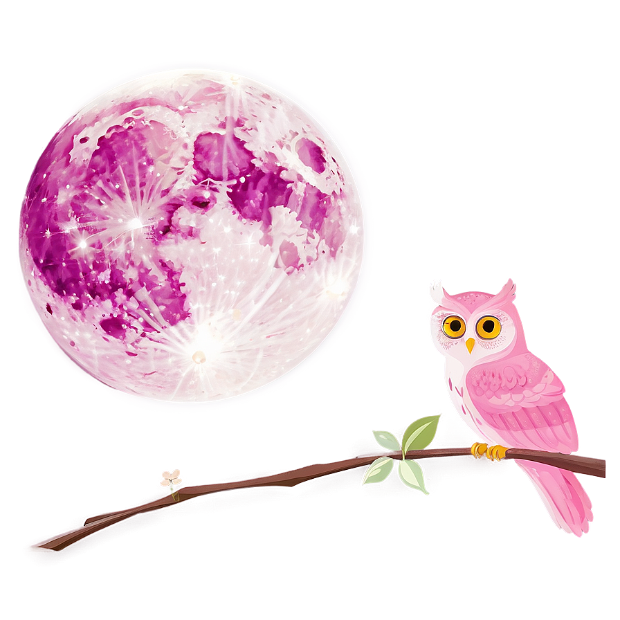 Pink Moon With Owl Perched Png 06252024 PNG image