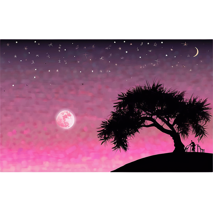 Pink Moon With Silhouette Landscape Png 35 PNG image