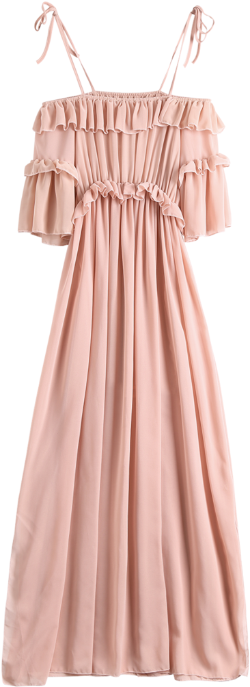 Pink Off Shoulder Ruffle Maxi Dress PNG image