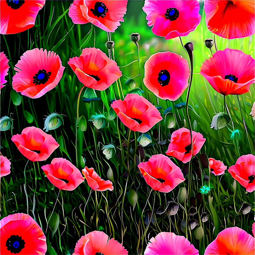 Pink Poppies Field Png Qwk26 PNG image