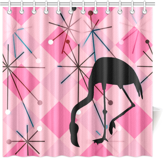Pink Retro Flamingo Shower Curtain PNG image