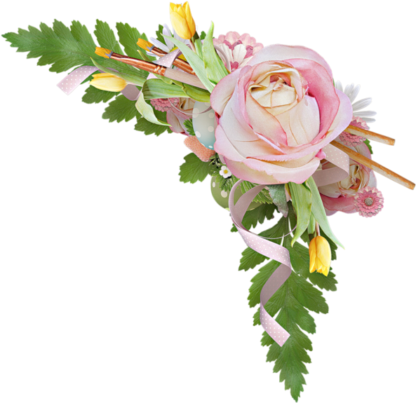 Pink_ Rose_ Bouquet_with_ Ribbons PNG image