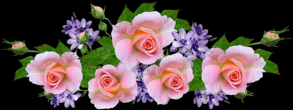 Pink_ Roses_and_ Purple_ Flowers_ Arrangement PNG image