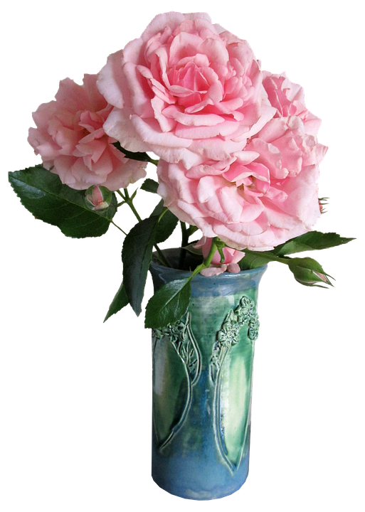 Pink Rosesin Blue Vase PNG image