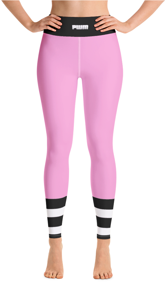 Pink Sport Leggingswith Striped Cuffs PNG image