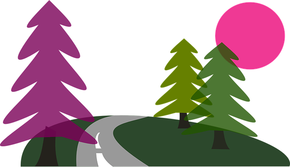 Pink Sunset Over Forest Path.jpg PNG image