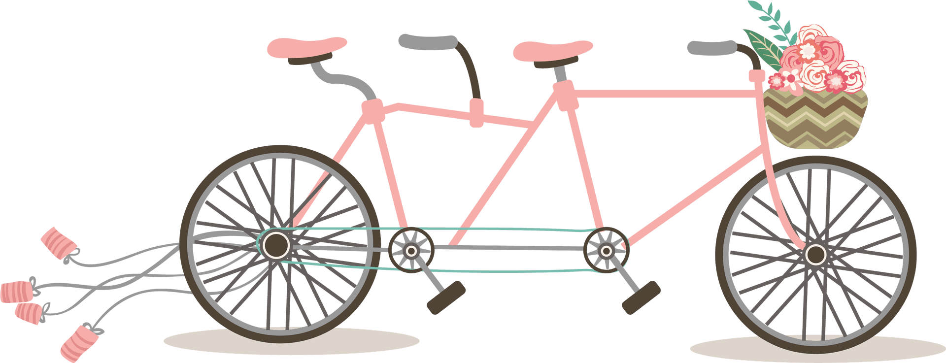 Pink Tandem Bicycle With Flowersand Streamer Decoration PNG image