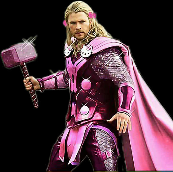 Pink Thorwith Mjolnir PNG image