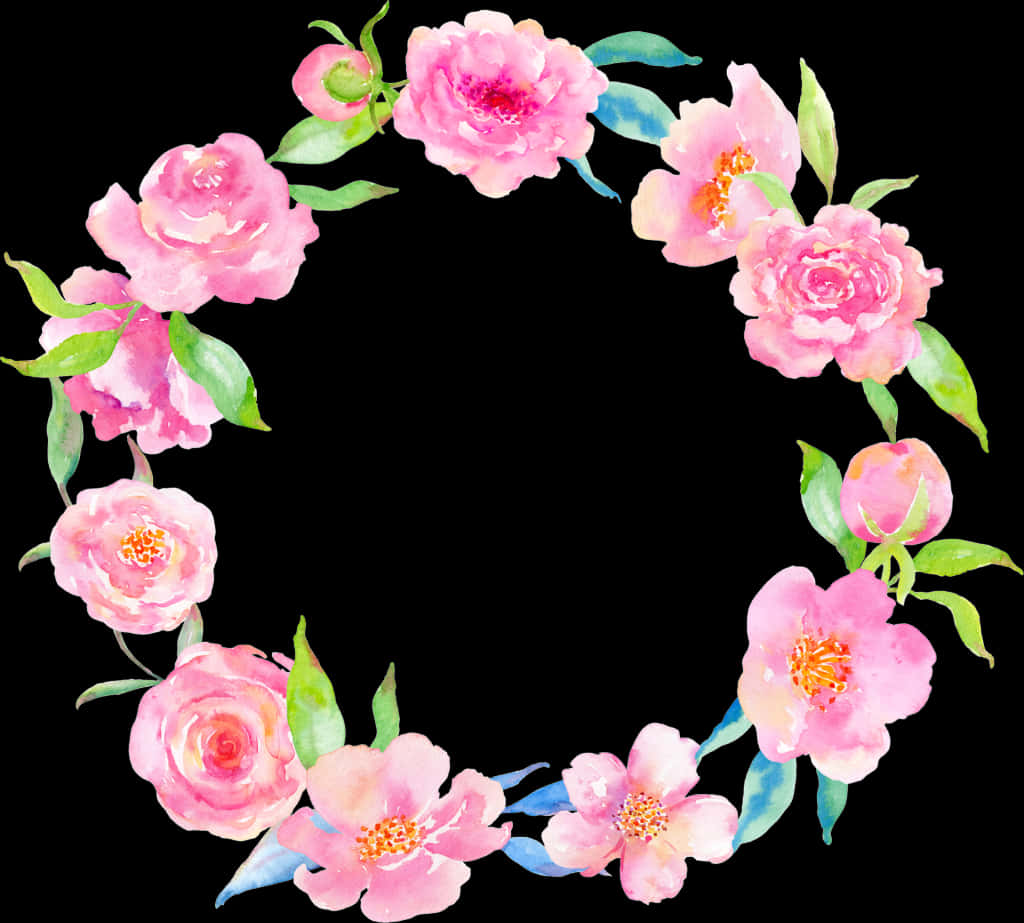 Pink Watercolor Floral Wreath PNG image