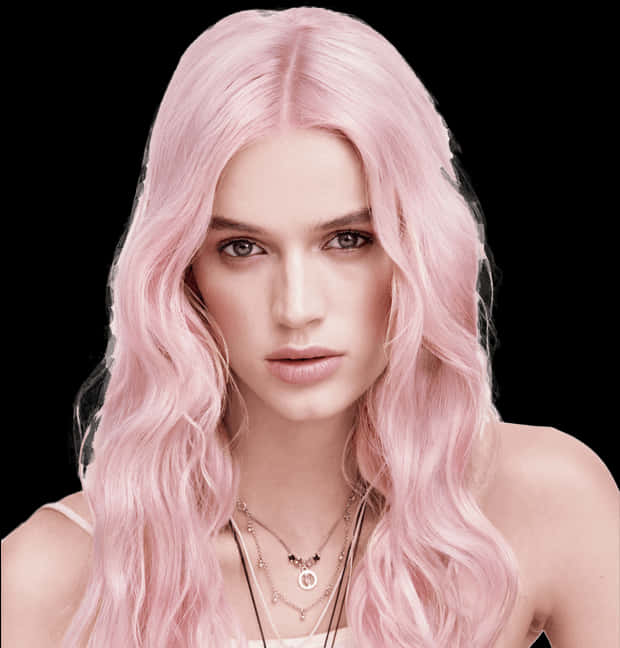 Pink Wavy Hairstyle Portrait PNG image