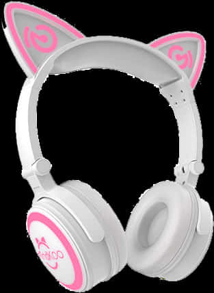 Pinkand White Cat Ear Headphones PNG image