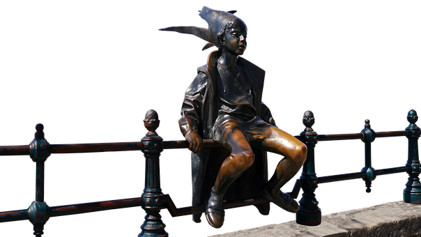 Pinocchio Statue Sittingon Railing PNG image