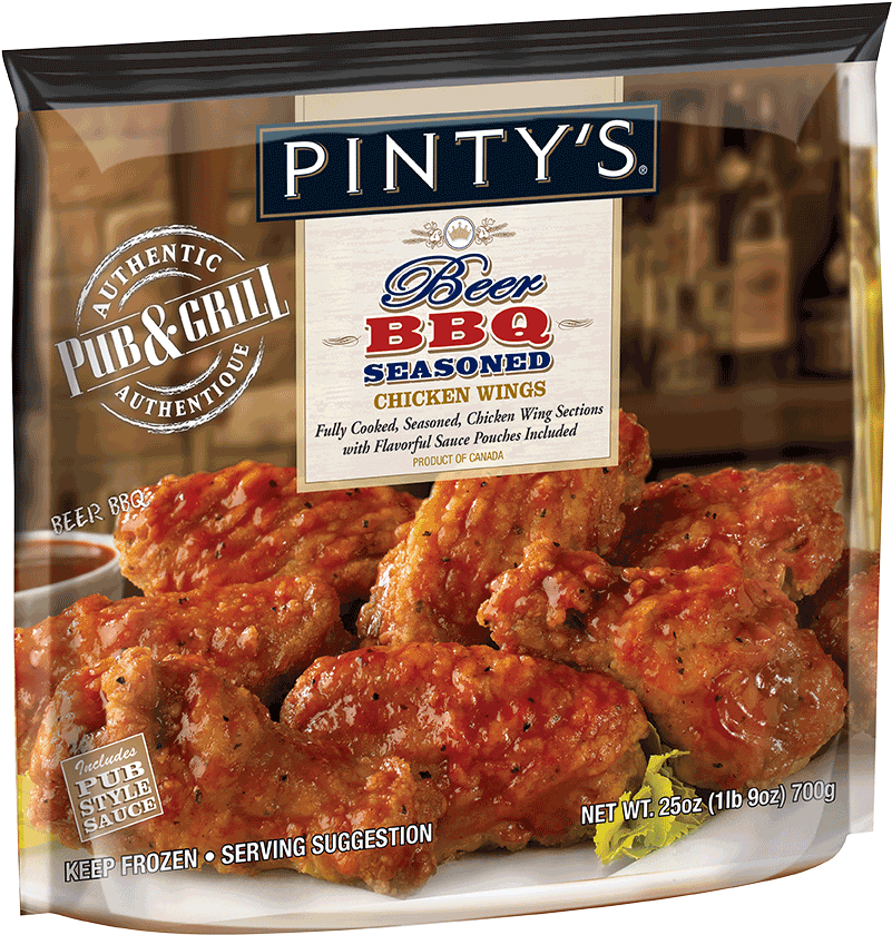 Pintys Beer B B Q Seasoned Chicken Wings Packaging PNG image