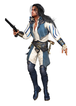 Pirate Character Holding Pistol PNG image