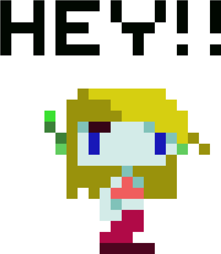 Pixel Art Blonde Character Saying Hey PNG image