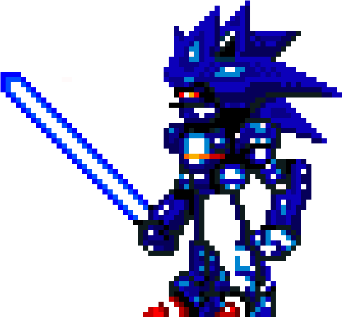 Pixel Art Blue Character With Lightsaber PNG image