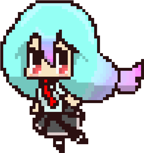 Pixel Art Cute Character With Blue Hair.png PNG image