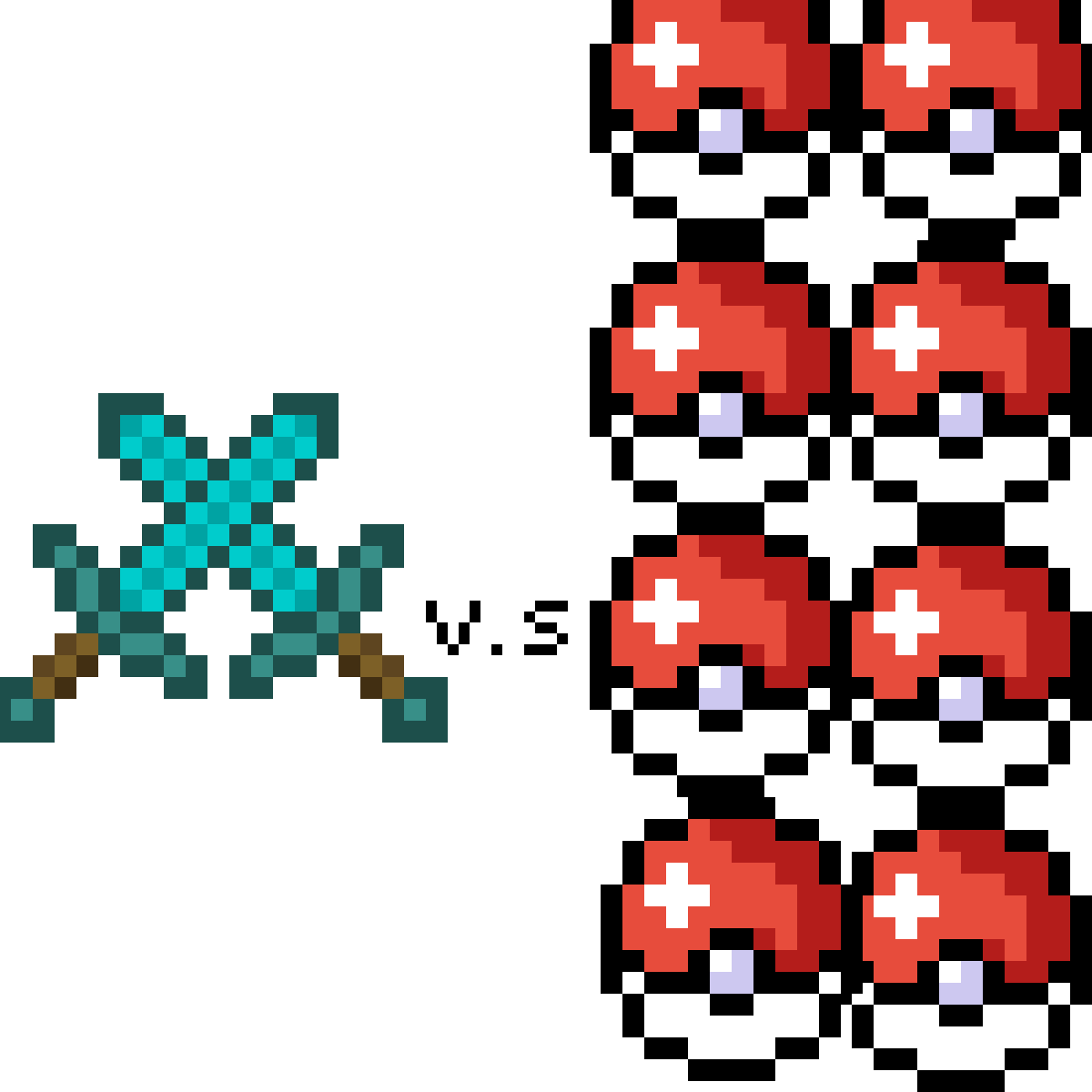 Pixel Art Diamond Swordvs Red Mushrooms PNG image