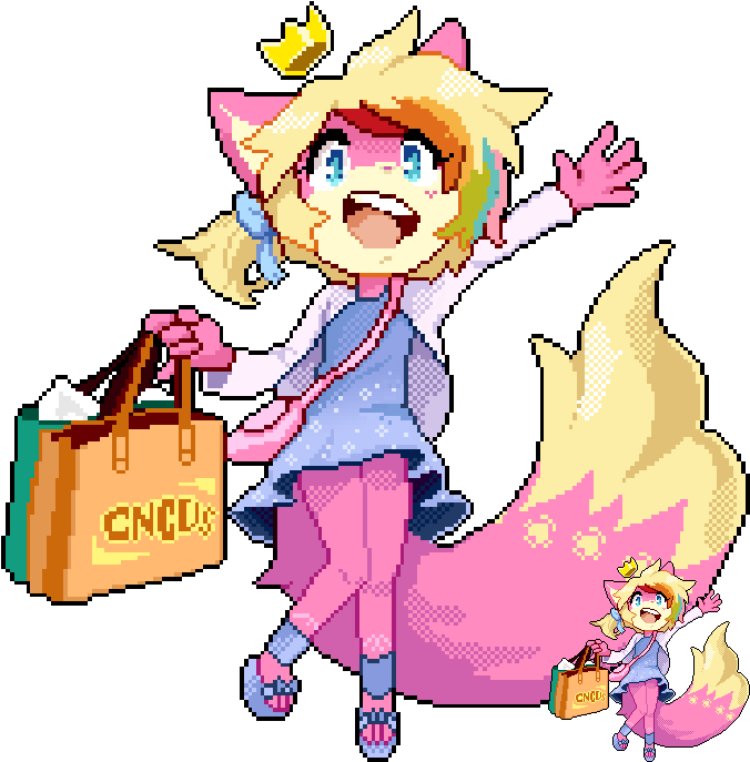 Pixel Art Fox Girl Shopping Spree PNG image