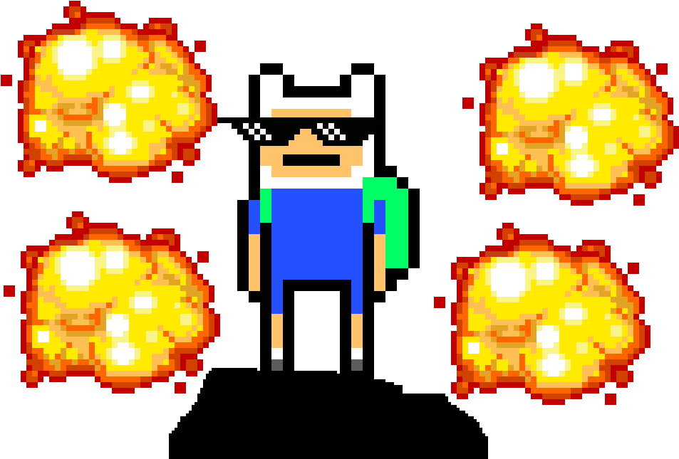 Pixel Art Hero With Explosions PNG image