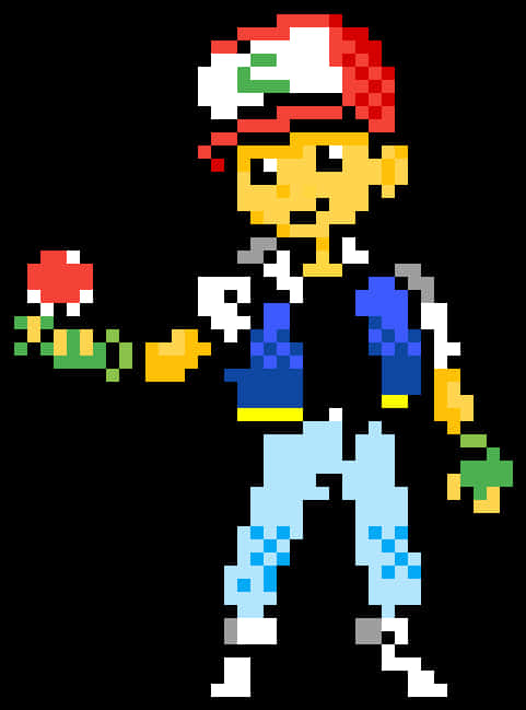 Pixel Ash Ketchumwith Pokeball PNG image