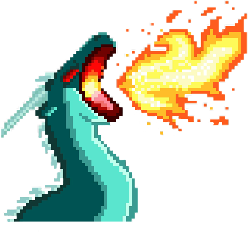 Pixel Dragon Breathing Fire PNG image