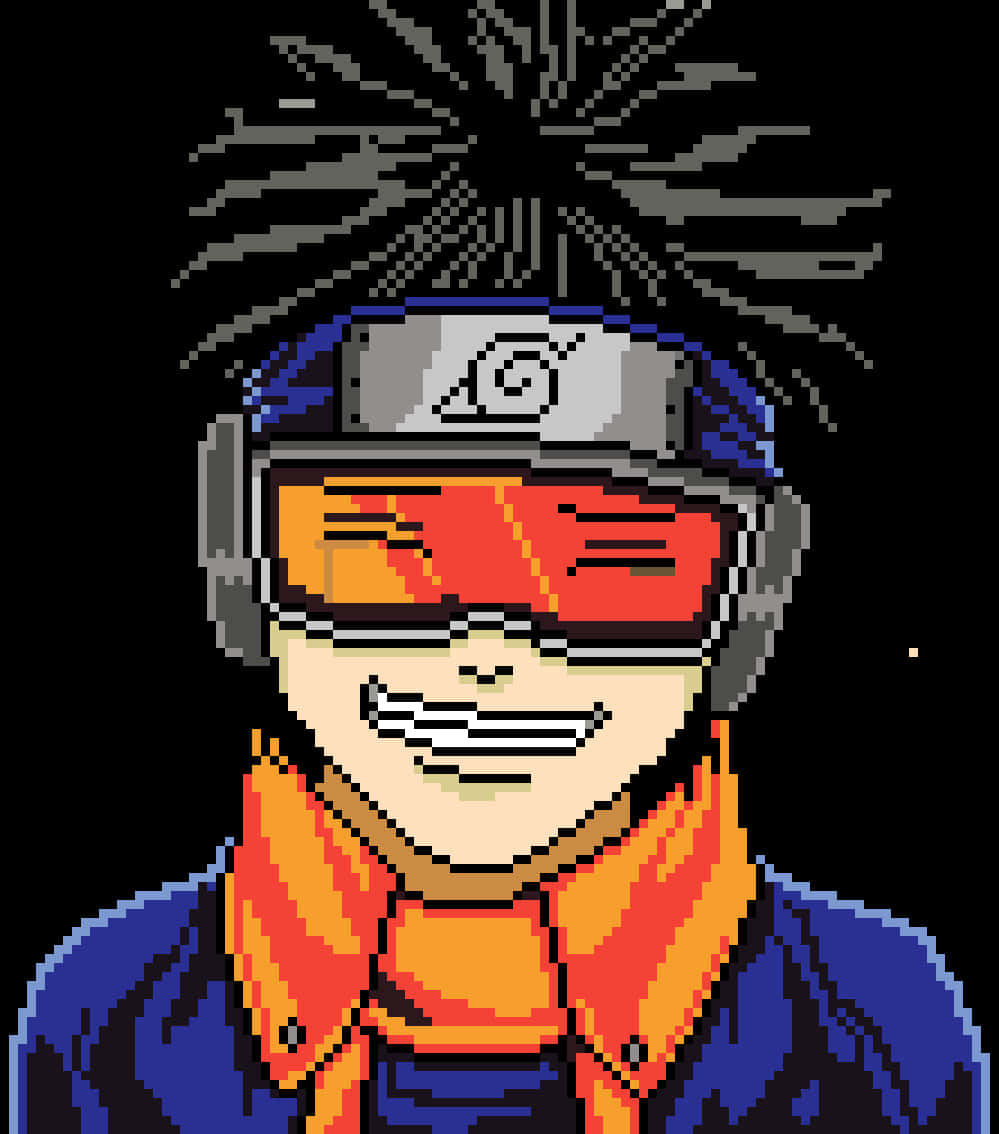 Pixelated Anime Characterwith Headband PNG image