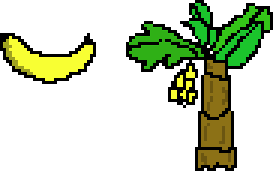 Pixelated Bananaand Tree PNG image