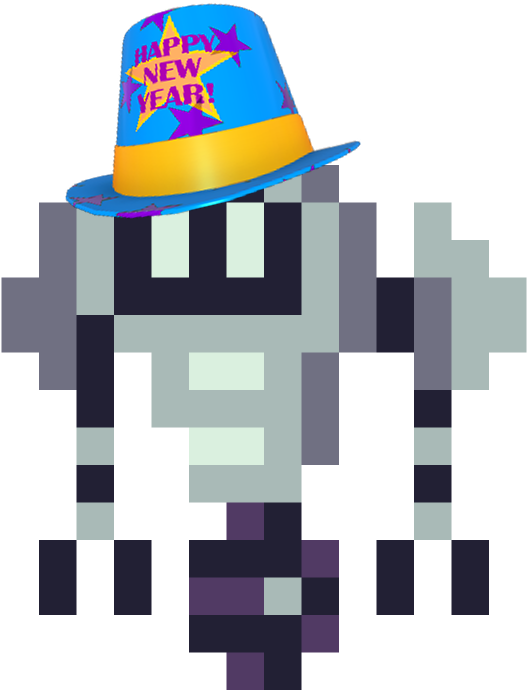 Pixelated Character New Year Celebration Hat PNG image