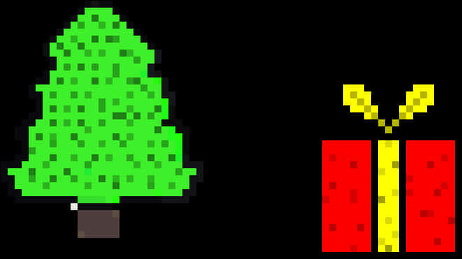 Pixelated Christmas Treeand Gift PNG image