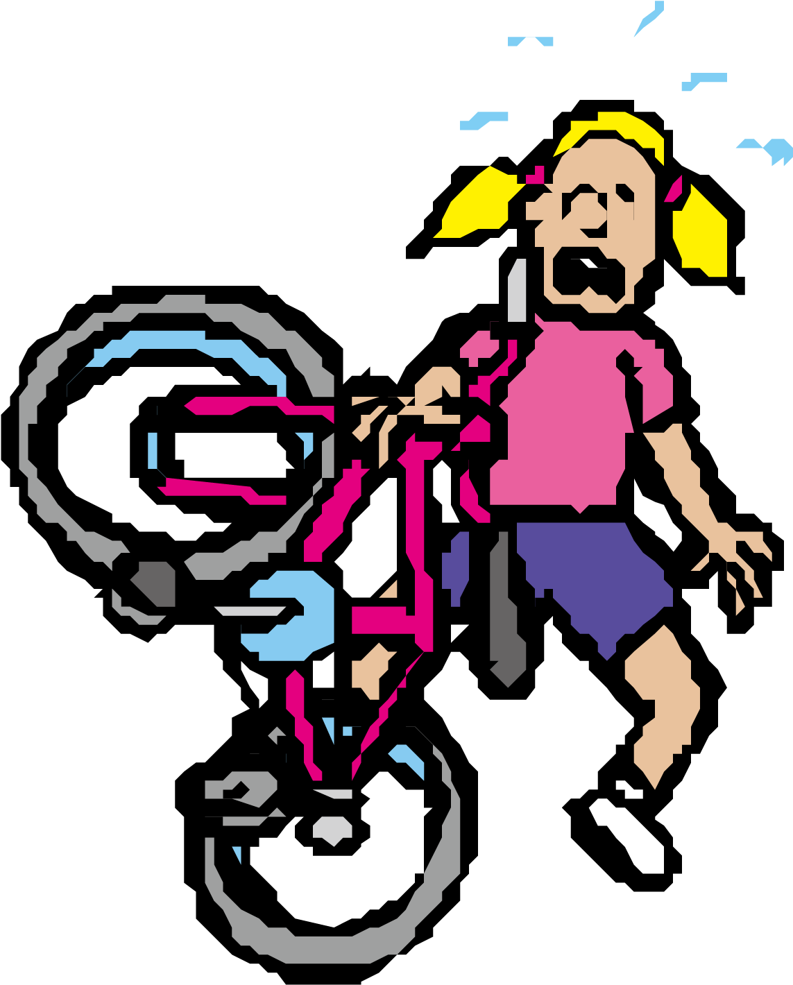 Pixelated Cyclist Dismounting Bike PNG image