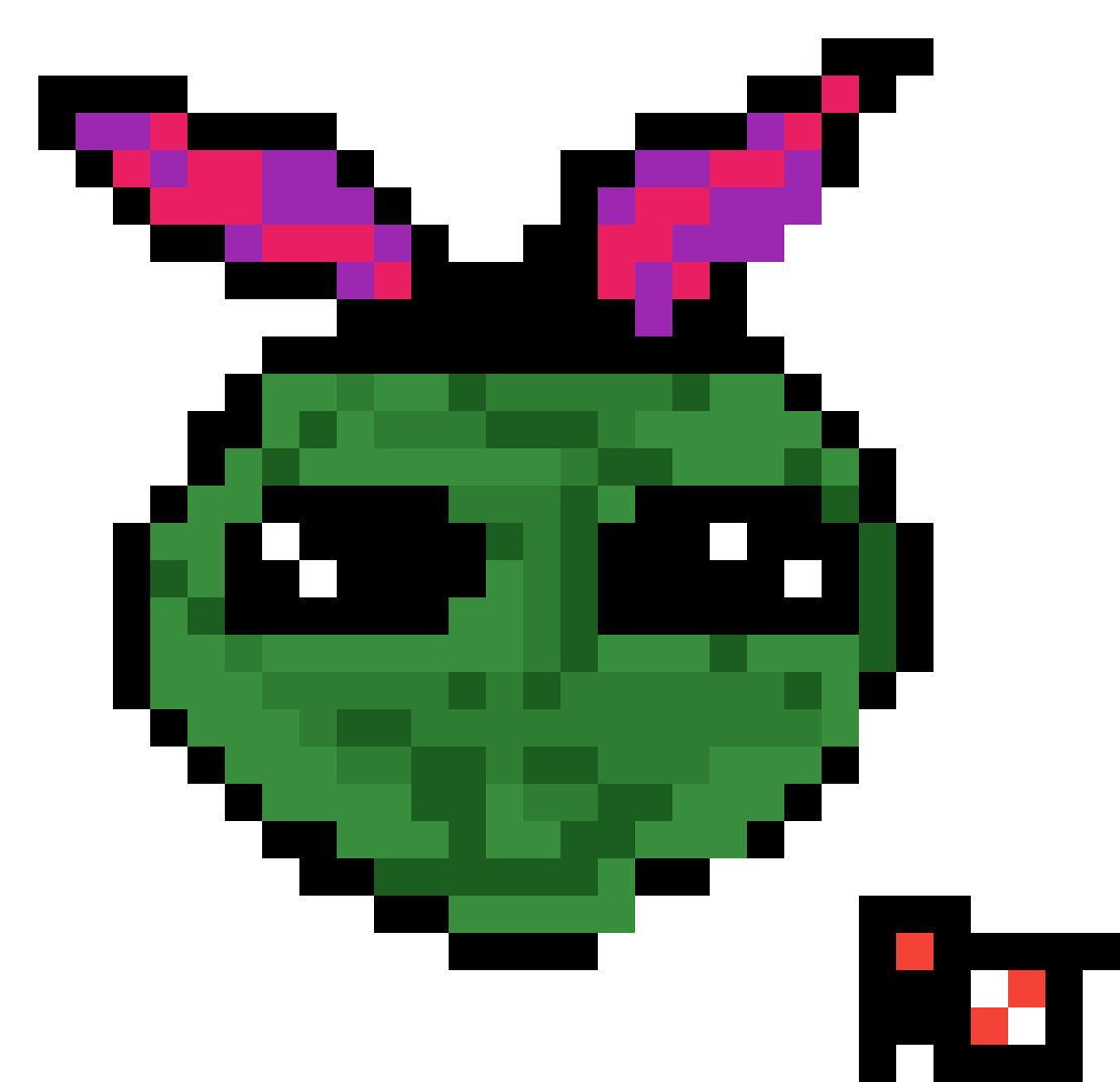 Pixelated Green Alienwith Pink Headbandana PNG image