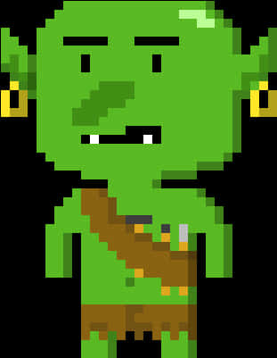 Pixelated Green Goblin Portrait PNG image