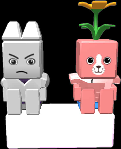 Pixelated Robotand Flowerpot Characters PNG image