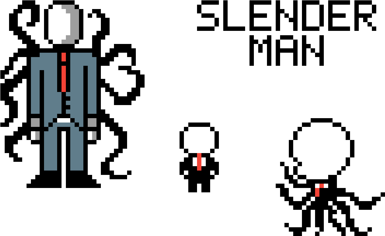 Pixelated Slender Manand Characters PNG image