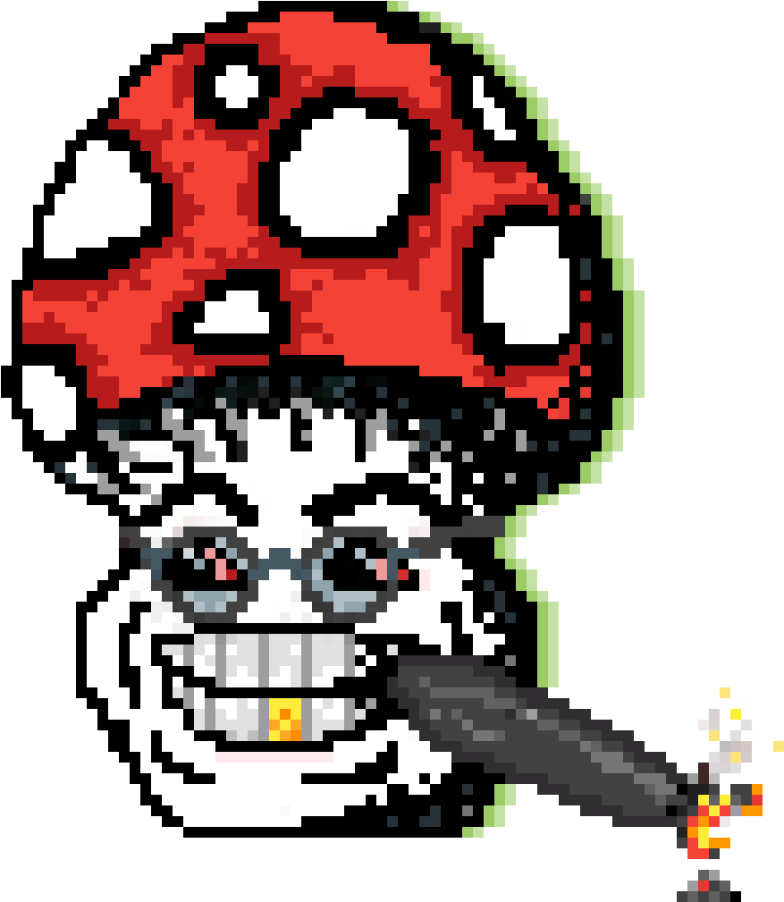 Pixelated Thug Life Mushroom Character PNG image