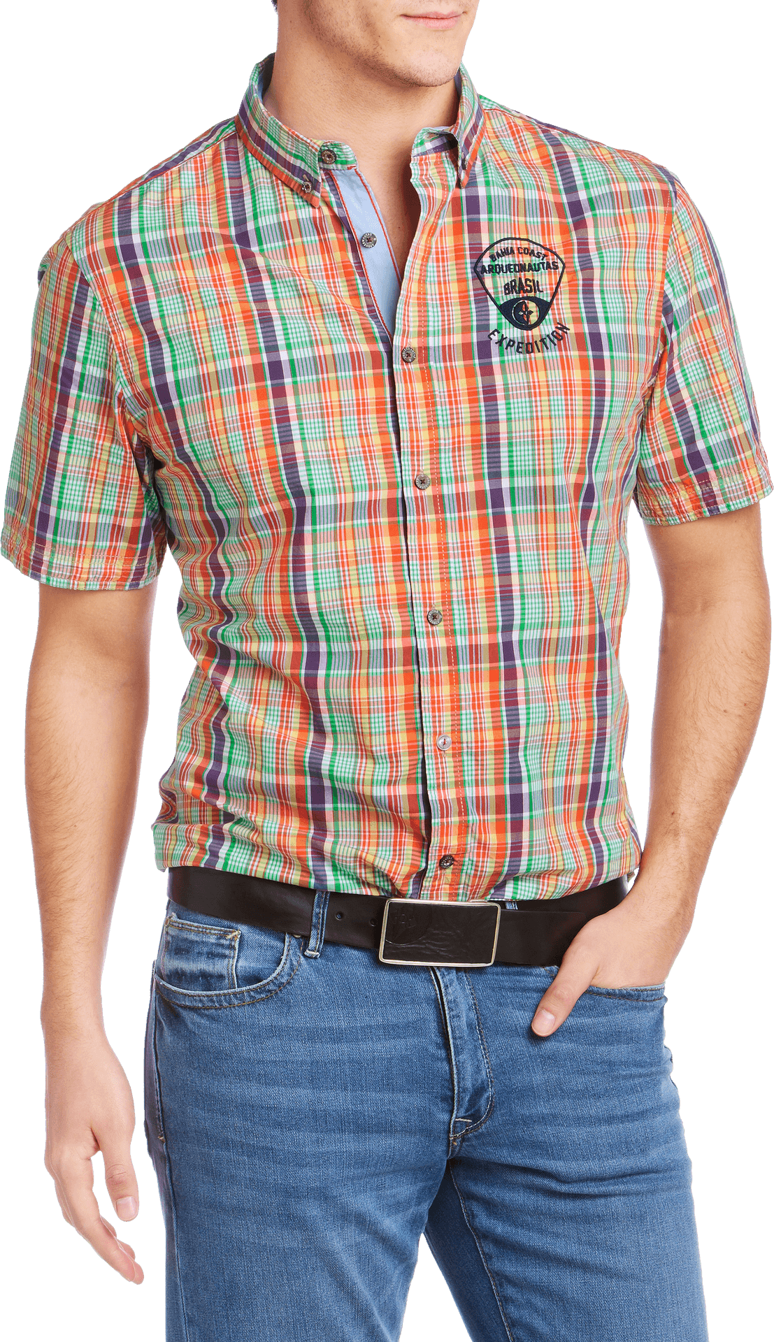 Plaid Short Sleeve Shirt Men PNG image