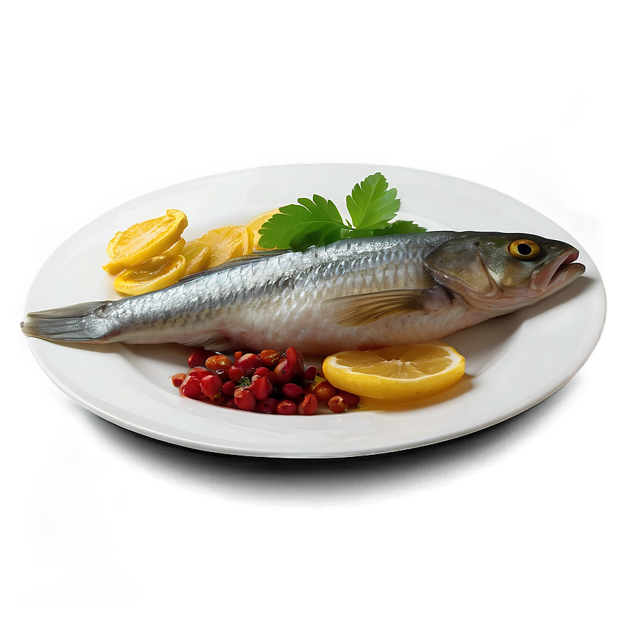 Plate Of Food With Fish Png 06262024 PNG image